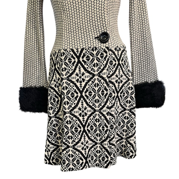 Vintage Betsey Johnson Knit Faux Fur Fair Isle Styl Duster Cardigan Long Sweater - Picture 5 of 9
